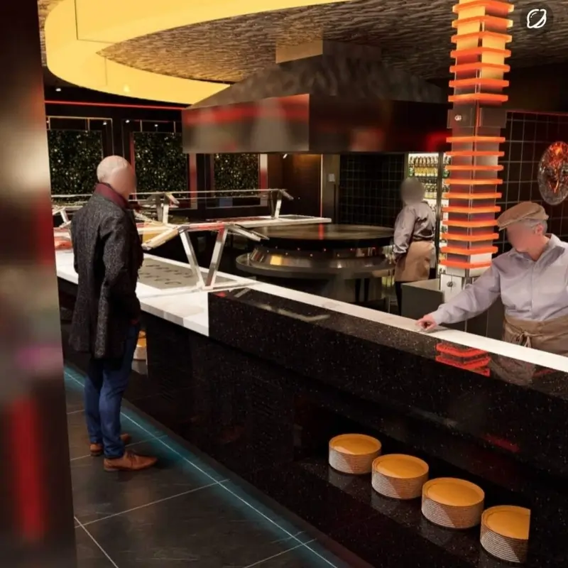 A man at a food counter with a large cooking device at Hungry Bowl, a Buffet Restaurant in Bowie