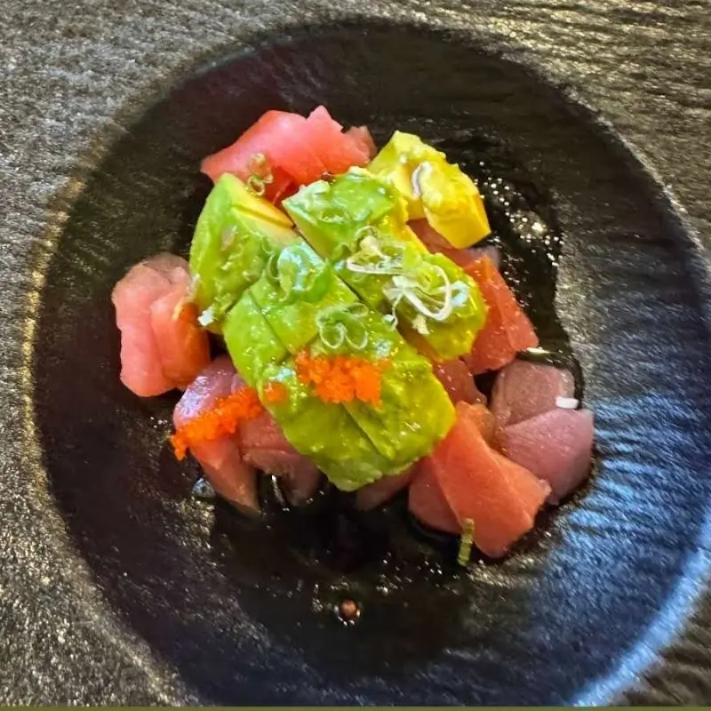 Tuna tataki with avocado and garnishes at Hungry Bowl, a Buffet Restaurant in Bowie